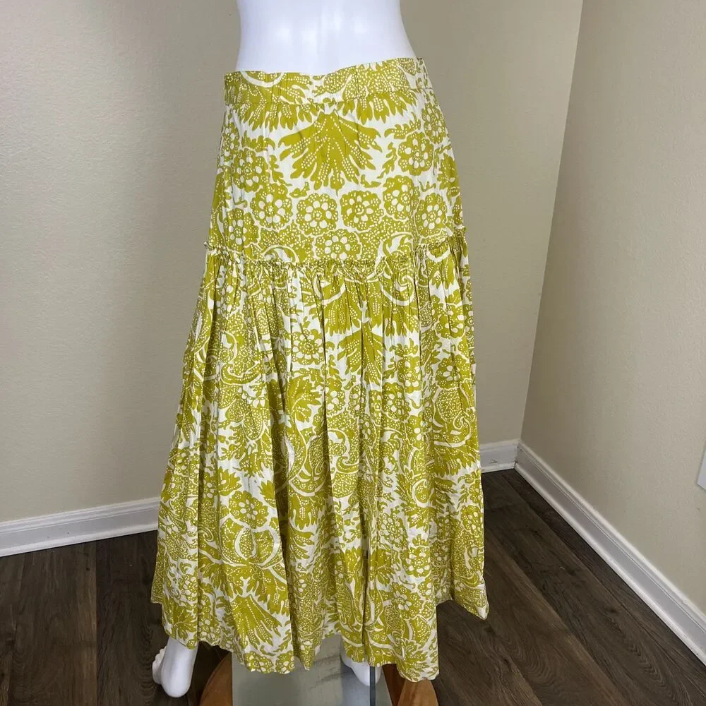 Sundance Women Size S Chartreuse Joslyn Floral Maxi Skirt Boho Resort Cottage
